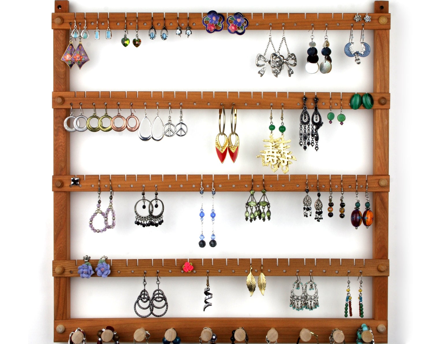 Jewelry Organizer / Earring Holder, Cherry, Wood, Wide, Wall Mount