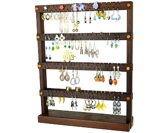 Double-Sided Peruvian Walnut Earring Holder Stand, Jewelry Organizer. Holds up to 144 pairs. Jewelry Display - Earring Organizer