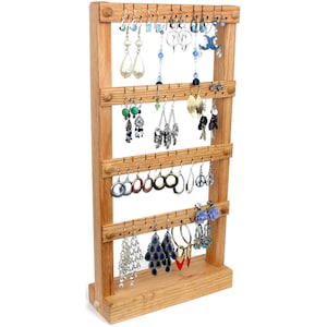 Oak Jewelry Display Stand | Earring Holder Stand | Earring Storage Rack | Holds up to 40 pairs of Earrings | Earring Display