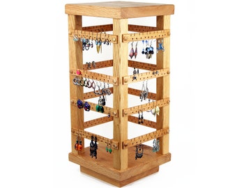 Portaorecchini girevole, in rovere, portagioie girevole, espositore a 4 lati con base girevole. Contiene 160 paia.