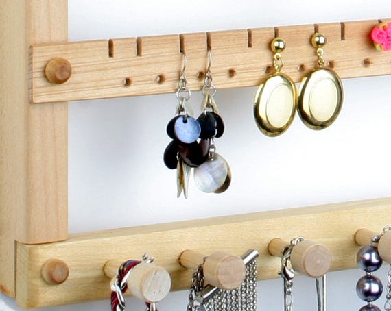 Jewelry Organizer Earring Holder Earrings Necklace Rack Wood Wall