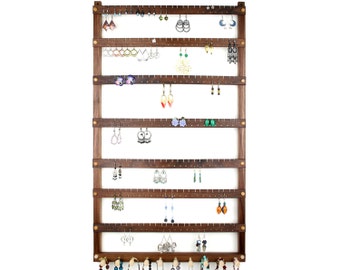 Black Walnut Wandhalterung Schmuck Organizer, Ohrring & Halskette Halter