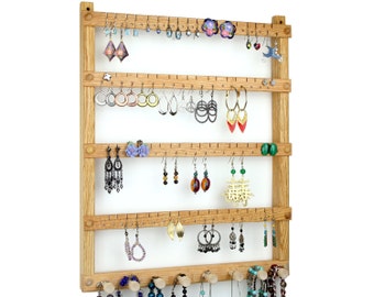 Oak Wall Mount Earring Holder, Necklace Bracelet Organizer