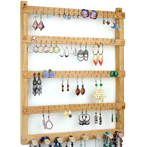 Wood Earring Holder Jewelry Organizer Cherry Wall Mount Etsy