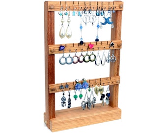 Small Oak Earring Holder Stand | Standing Jewelry Holder | Jewelry Organizer | Earring Display | Wood | Holds 30 pairs of Earrings.