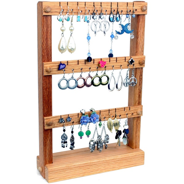 Small Oak Earring Holder Stand | Standing Jewelry Holder | Jewelry Organizer | Earring Display | Wood | Holds 30 pairs of Earrings.