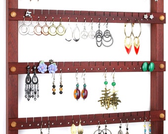 Bloodwood Hanging Jewelry Organizer | 72 Earring Slots & Necklace Pegs