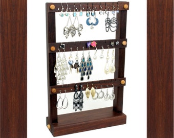 Earring Storage Stand | Peruvian Walnut Wood | Earring Holder Stand | Chocolate Colored | Dark Brown | Holds 30 pairs | Jewelry Storage