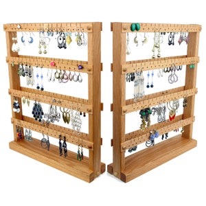 Earring Holder Stand - Jewelry Stand, Oak, Wood, Double-Sided. Holds up to 144 pairs. Jewelry Organizer - Earrings Display