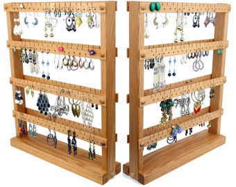 Oak Earring Holder Stand – Double-Sided Jewelry Organizer, Holds 144 Pairs