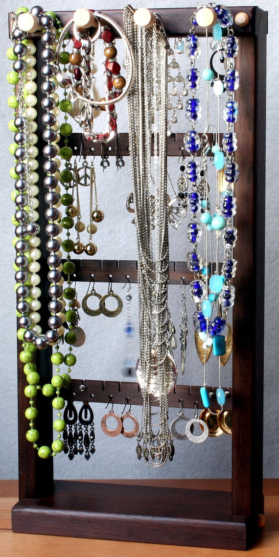 Organizzatore Gioielli In Feltro Sospeso - Porta Orecchini E Collane, 2 Pezzi (Nero E Marrone) - Foto 3