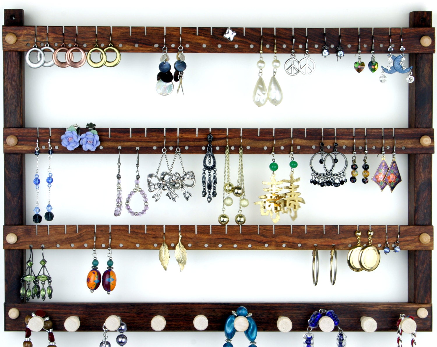 Jewelry Display - Earring Holder, Hanging, Caribbean Rosewood, Wood. …