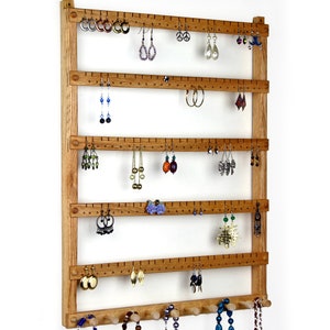 Support mural pour boucles d'oreilles en chêne, 120 paires de boucles d'oreilles, 10 chevilles pour colliers et bretelles, porte-bijoux, présentoir pour boucles d'oreilles