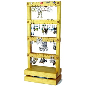 Drehender doppelseitiger Ohrring Halter Ständer - Rotierender Schmuck Halter, Gelbes Herz, Holz, Hält 80 Paare. Schmuck Display - Ohrring Display