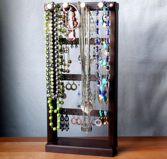 Earring Holder Stand Jewelry Holder Stand Peruvian Walnut Jewelry Display  Wood Jewelry Organizer. Holds 72 Pairs of Earrings. 