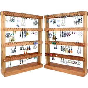 Espositore portagioie, espositore portagioie, ciliegio, legno, bifacciale. Contiene fino a 144 paia. Espositore portagioie - Organizzatore per orecchini