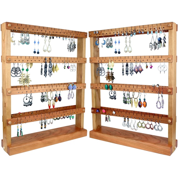 Jewelry Organizer Stand, Jewelry Stand, Cherry, Wood, Double-Sided. Holds up to 144 pairs. Jewelry Display - Earring Organizer