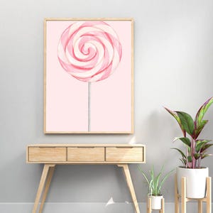 Pink Lollipop Wall Art Print, Blush Candy Digital Print, Cute Nursery Decor, Kids Printable Art, Kawaii Fruit Art, Instant Download