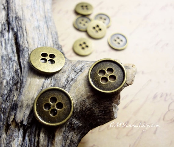 14 Button connector charms antique silver tone P514