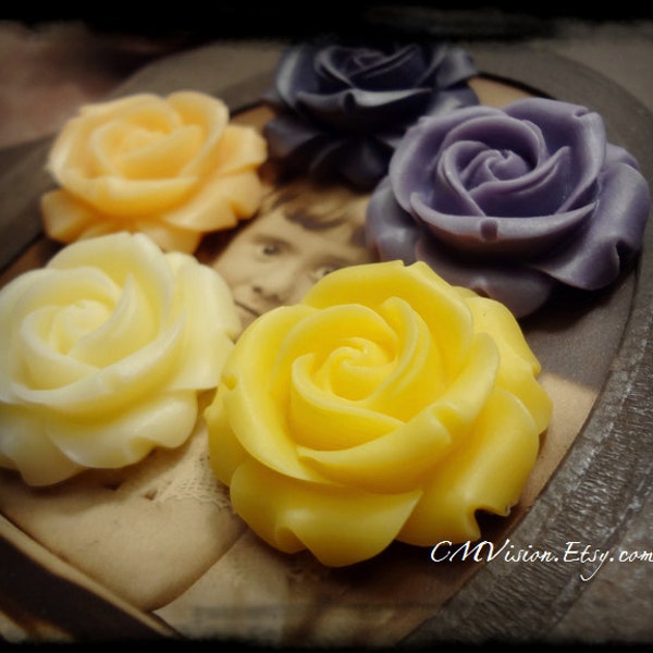 4pcs Sample Pack (Matte lavender, yellow, peach,ivory) - 30mm Quality Resin Swirly Rose - Assorted Flowers Sq1