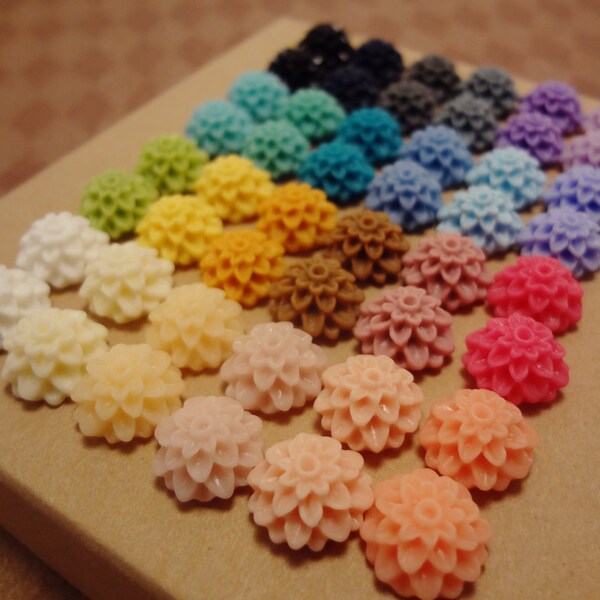 SALE 48PCS - 24 COLORS Rainbow Dahlia -CMVision Exclusive-10mm white, ivory, pink, olivine, blue, mauve, yellow,latte, purple,turquoise Rf04