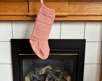 READY TO SHIP Peach Textured Hand Knit Christmas Stocking