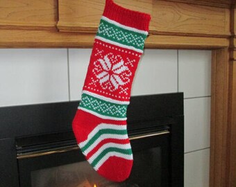 READY TO SHIP Red, Green and White Knit Christmas Stocking