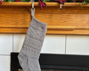 READY TO SHIP Dark Gray Textured Hand Knit Christmas Stocking