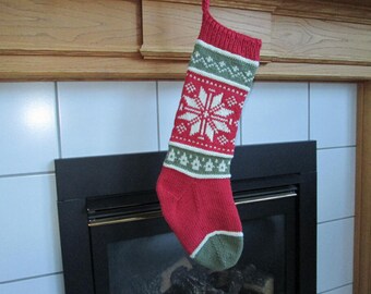 READY TO SHIP Salmon, Green and Beige Knit Christmas Stocking