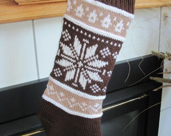 Brown, Tan and White Knit Christmas Stocking