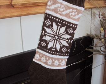 Brown, Tan and White Knit Christmas Stocking