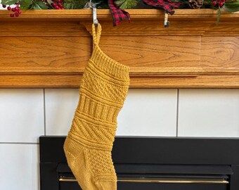 READY TO SHIP Gold Textured Hand Knit Christmas Stocking