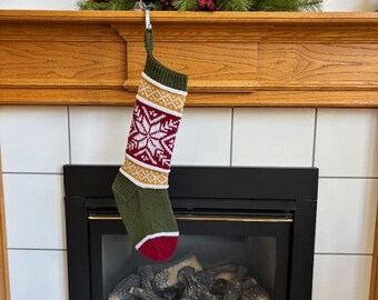READY TO SHIP Red, Green, Gold and White Knit Christmas Stocking
