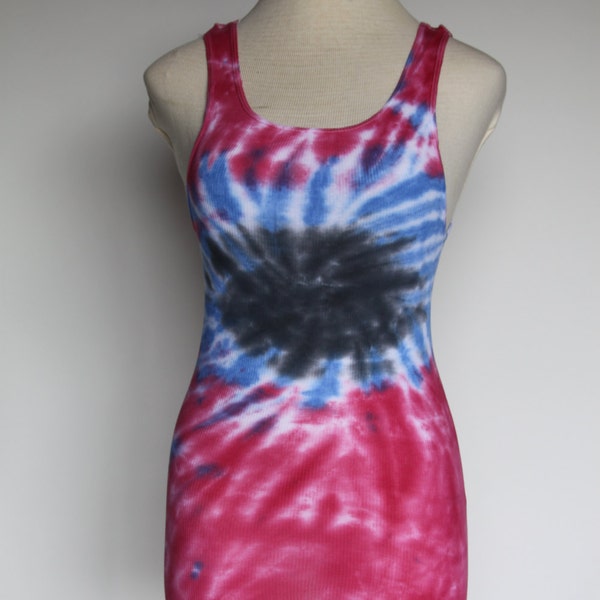 Black, Red, and Blue Tie-Dyed Tank Top/Beater Size Large