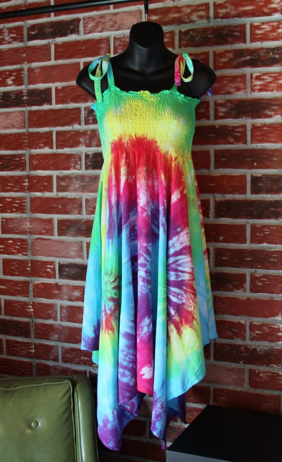 Multi Spiral Rainbow Tie Dyed Festival Dress/Skirt Convertible size Small