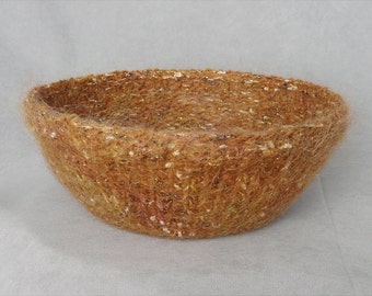 Handknit and Felted Tweedy Gold Wool and Mohair Bowl