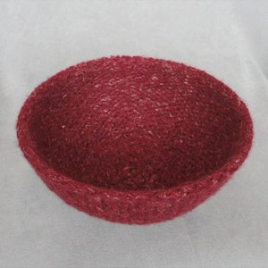 Handknit and Felted Burgundy Red Wool and Linen Bowl image 3