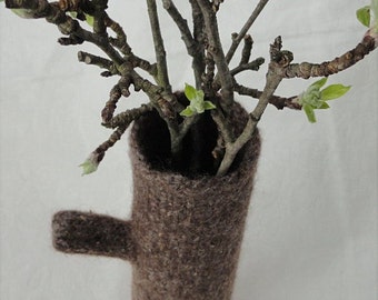 Handknit Felted Wool Brown Branch Vase