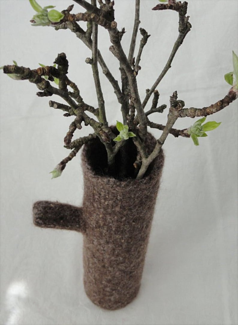 Handknit Felted Wool Brown Branch Vase Etsy