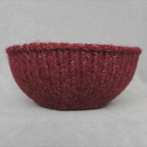 Handknit and Felted Burgundy Red Wool and Linen Bowl image 5