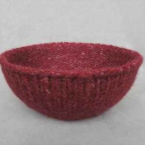 Handknit and Felted Burgundy Red Wool and Linen Bowl image 2