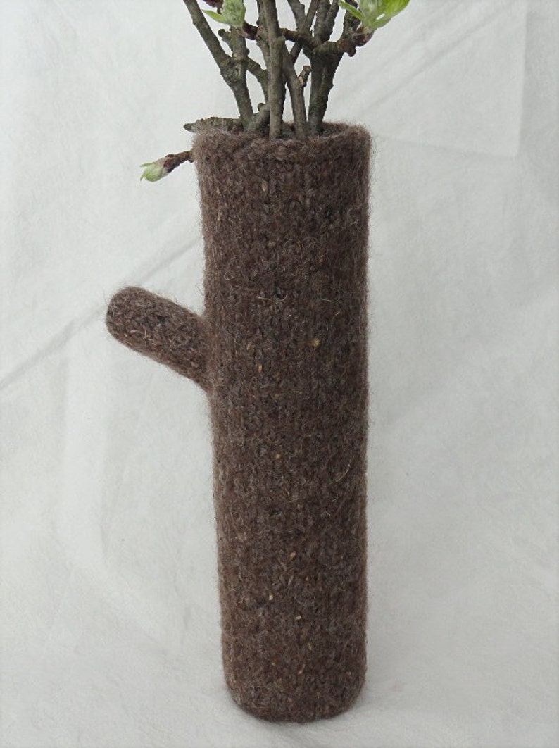 Handknit Felted Wool Brown Branch Vase Etsy