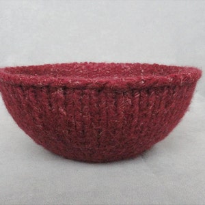 Handknit and Felted Burgundy Red Wool and Linen Bowl image 1