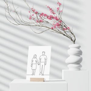 Coppia carina con disegno minimalista, disegni minimalisti, bellissima arte lineare, regalo per anniversario di matrimonio, ritratto di coppia carino stampabile, regalo di nozze