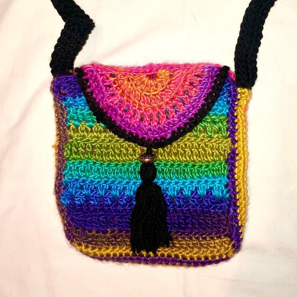 Crochet Pattern - Colors of Paradise Boho Hippie Shoulder Bag! Beautiful! Very Pretty Purse for Women or Girls! Crossbody small tote. Easy!