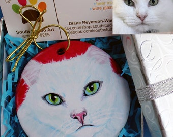 Personalized Hand Painted White Cat Ornament