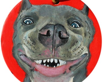 Personalized Hand Painted Pit Bull Dog Ornament