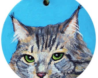 Personalized Hand Painted Maine Coon Cat Ornament