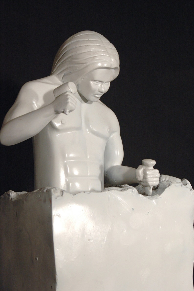 Sculpture Man Sculpting Himself Lighted Sculpture Male Figurine Fine