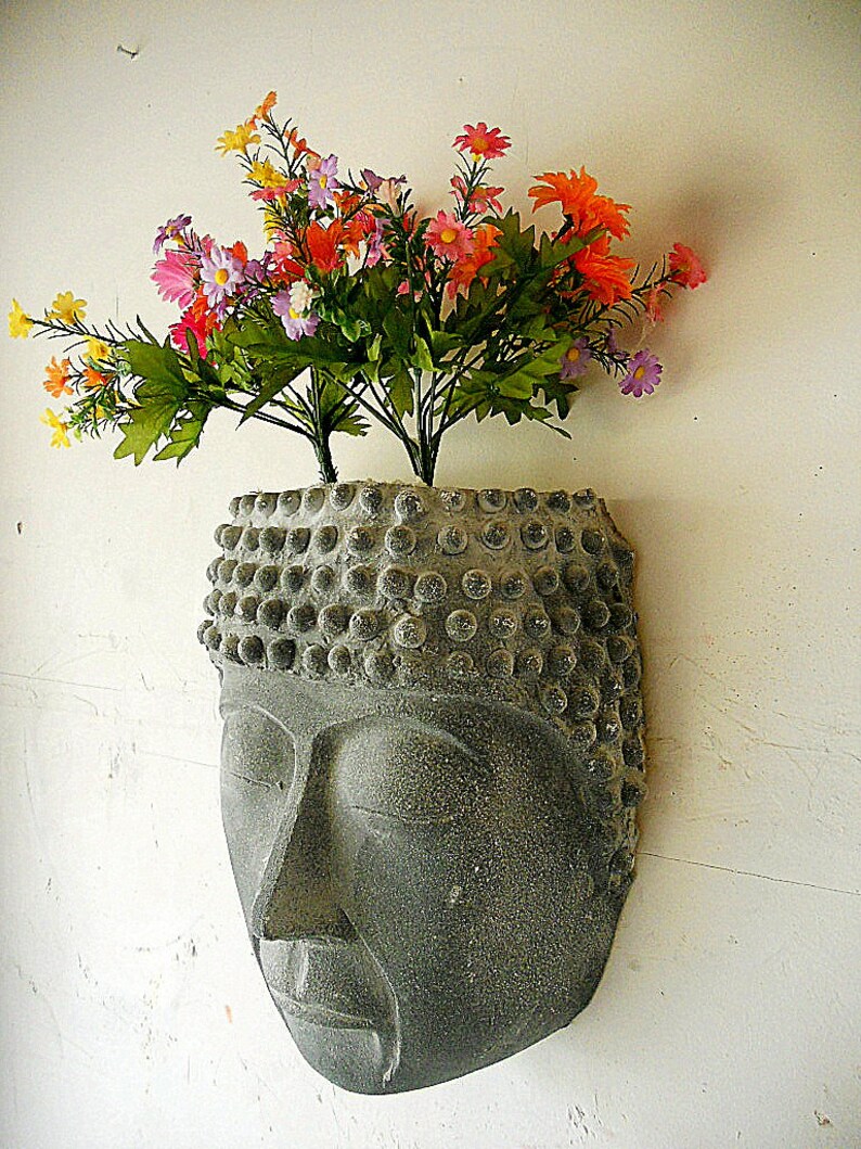 Buddha Head Planter Flower Pot 3d Wall Hanging Indoor Outdoor Etsy